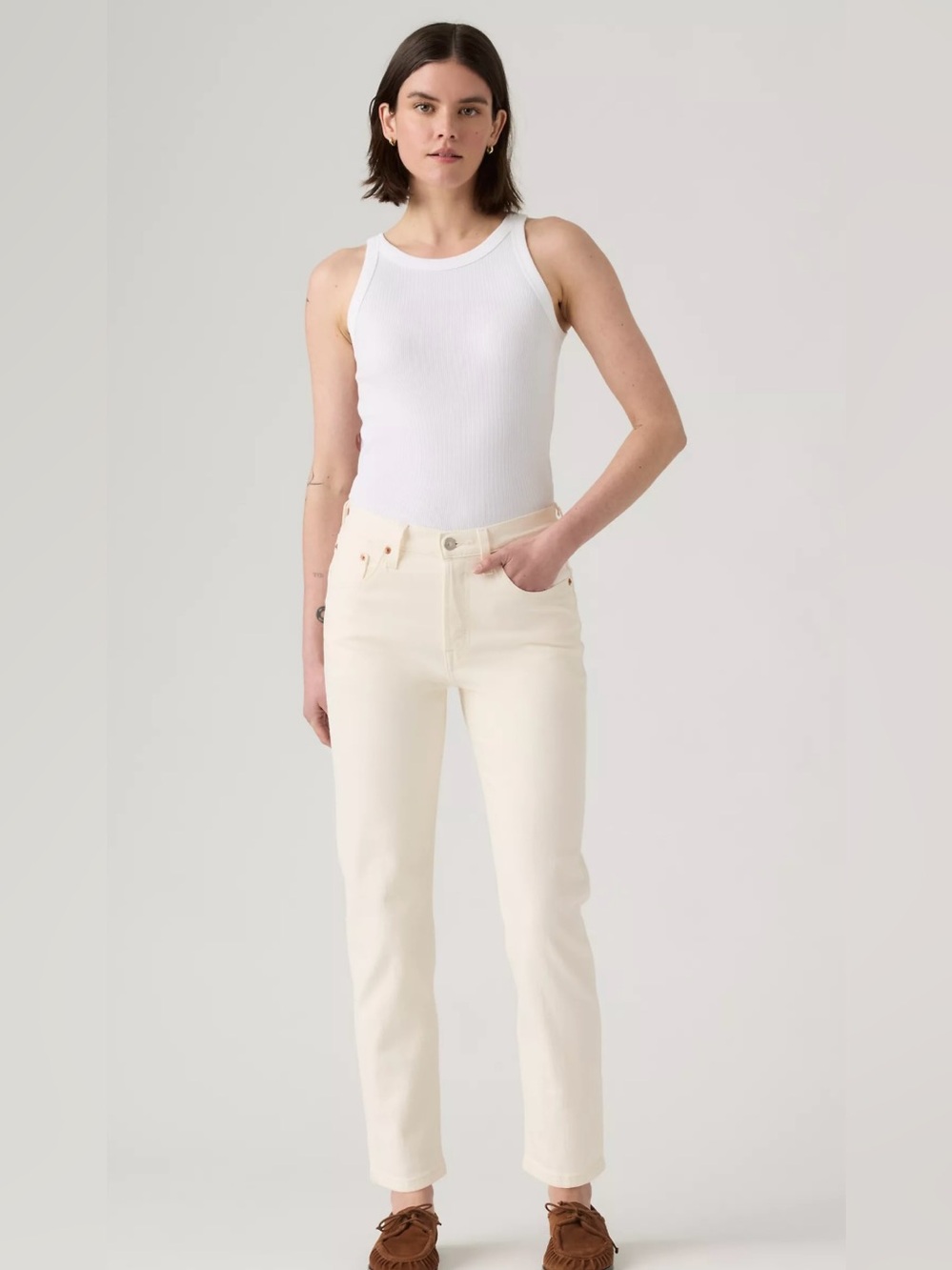 Levi's 501 Straight Leg Buttonfly Cotton High Rise White Denim Jeans Size 26